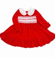 *SALE* Baby Girls Red Velour Hand Smocked Long Dress 
