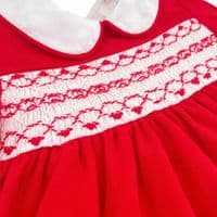 *SALE* Baby Girls Red Velour Hand Smocked Long Dress 