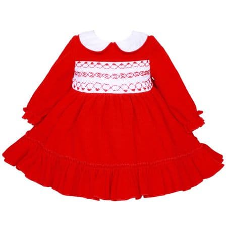 *SALE* Baby Girls Red Velour Hand Smocked Long Dress 