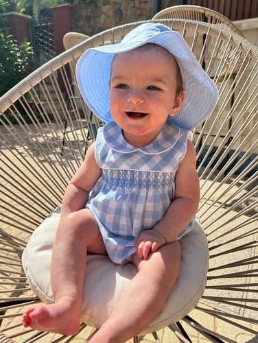 *SALE* Baby Unisex Blue Smock Checked Romper "MYD2418B"