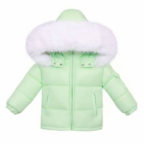*SALE* Baby Unisex Mint Green Colour Puffer Coat with Faux Fur Hood "MYD409G"
