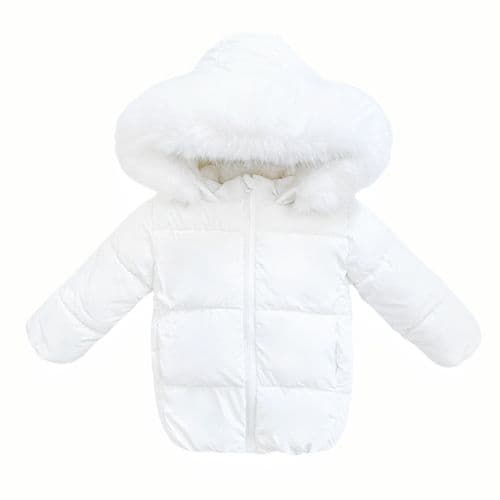 *SALE* Baby Unisex White Long Puffer Coat with Faux Fur Hood "MYD412W"