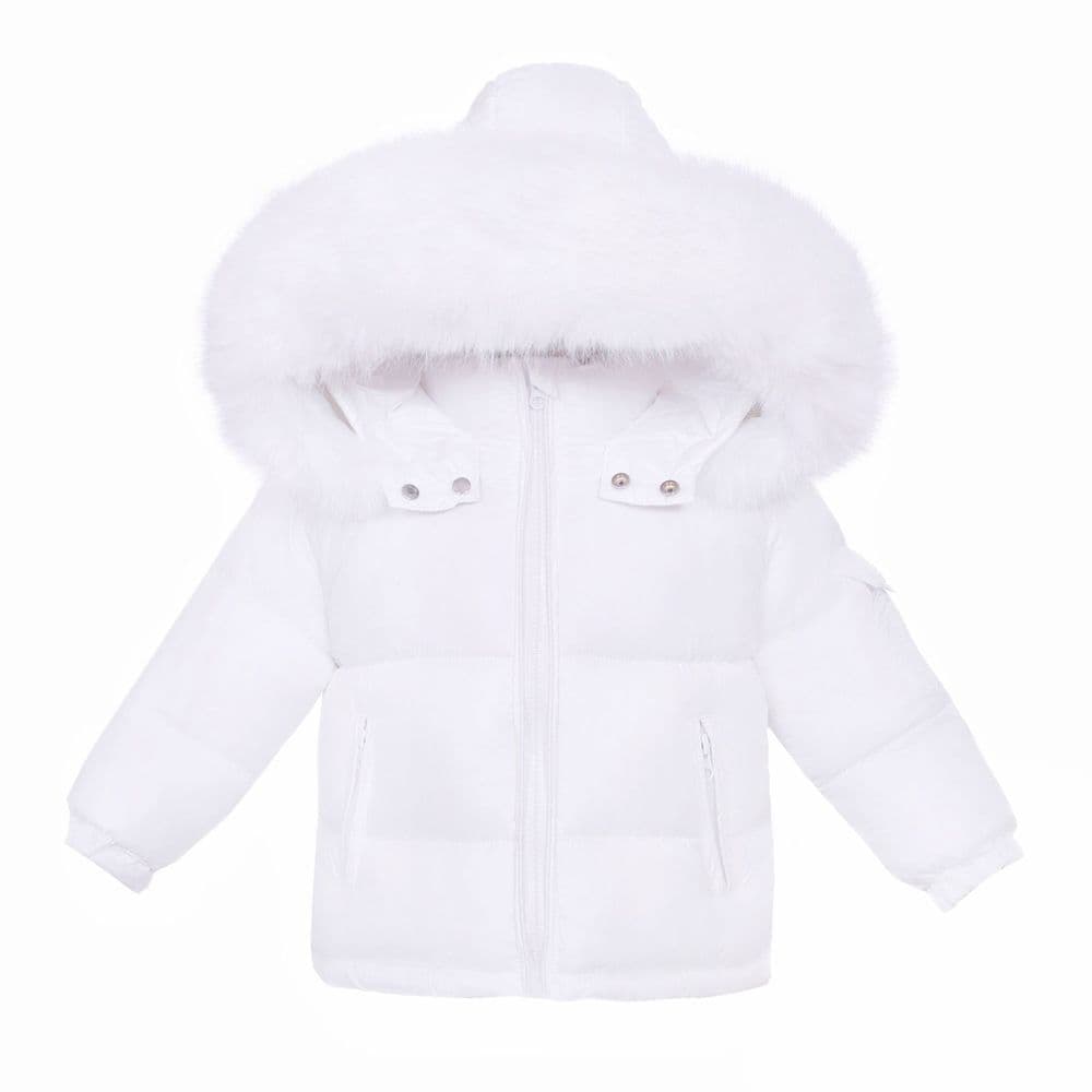 *SALE* Baby Unisex White Puffer Coat with Faux Fur Hood "MYD409W"