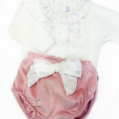 *SALE* Calamaro Baby Girl Beige with Peach Romper Set 