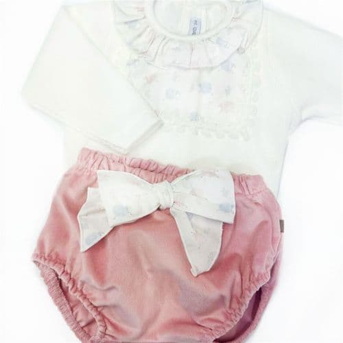 *SALE* Calamaro Baby Girl Beige with Peach Romper Set "17862"