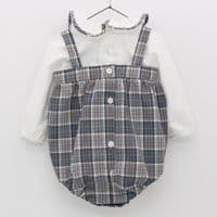 *SALE* FOQUE Baby Boy Petrol Blue Tartan Romper with Top 