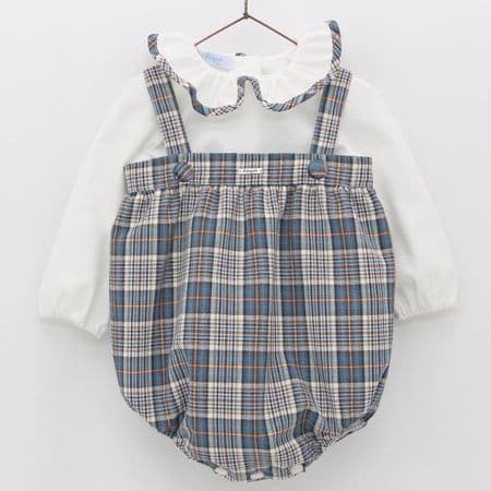 *SALE* FOQUE Baby Boy Petrol Blue Tartan Romper with Top 