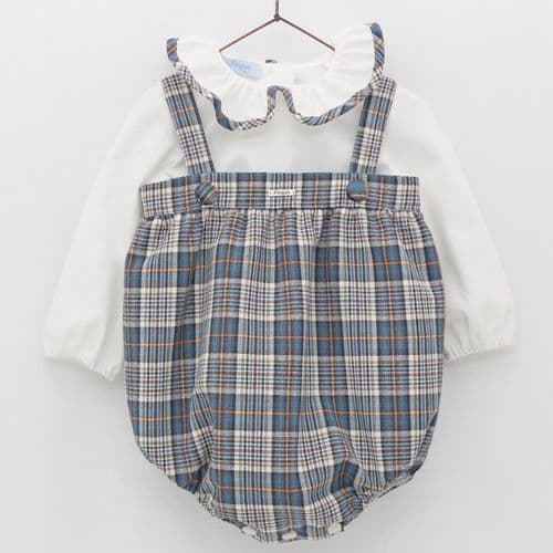 *SALE* FOQUE Baby Boy Petrol Blue Tartan Romper with Top "2324129"