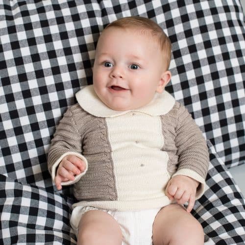 *SALE* FOQUE Baby Boys Beige & Taupe Knitted Cardigan & Body Set "2424200"