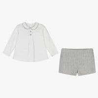 *SALE* FOQUE Baby Boys Grey Cotton Shirt with Shorts 