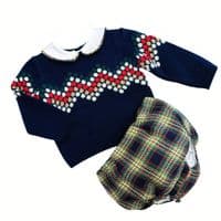 *SALE* FOQUE Baby Boys Navy Knitted Top with Tartan Jam Pants  