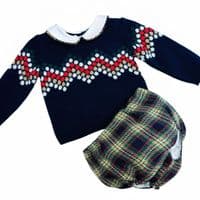 *SALE* FOQUE Baby Boys Navy Knitted Top with Tartan Jam Pants  