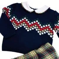 *SALE* FOQUE Baby Boys Navy Knitted Top with Tartan Jam Pants  