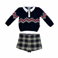 *SALE* FOQUE Baby Boys Navy Knitted Top with Tartan Shorts  