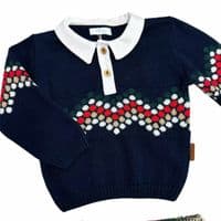 *SALE* FOQUE Baby Boys Navy Knitted Top with Tartan Shorts  