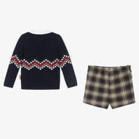 *SALE* FOQUE Baby Boys Navy Knitted Top with Tartan Shorts  