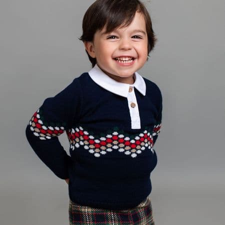 *SALE* FOQUE Baby Boys Navy Knitted Top with Tartan Shorts  