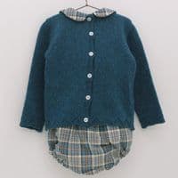 *SALE* FOQUE Baby Boys Petrol Blue Knitted Horse Top with Tartan Jam Pants  