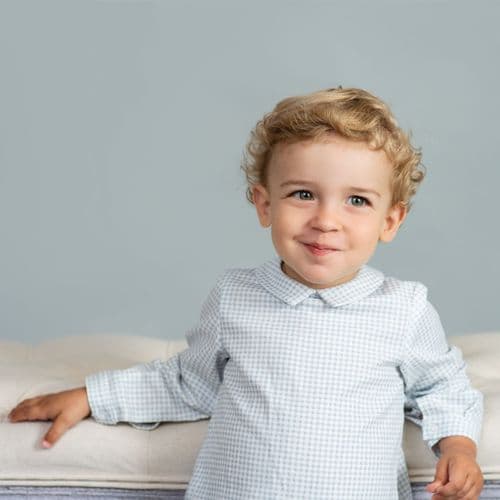 *SALE* FOQUE Baby Boys Sky Blue Checked Cotton-Viscose Shirt "2425234"