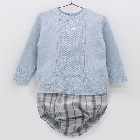 *SALE* FOQUE Baby Boys Sky Blue Kintted Top with Checked Pants  