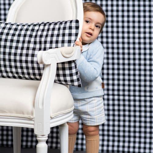 *SALE* FOQUE Baby Boys Sky Blue Knitted Bear Top & Checked Shorts Set "2424207"