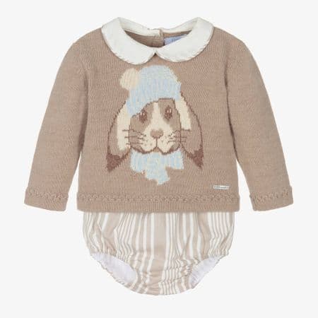 *SALE* FOQUE Baby Boys Taupe Knitted Bunny Shorts Set 