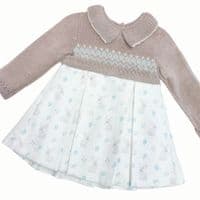 *SALE* FOQUE Baby Girl Taupe Knitted Top Dress Bunny Print 