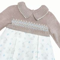 *SALE* FOQUE Baby Girl Taupe Knitted Top Dress Bunny Print 