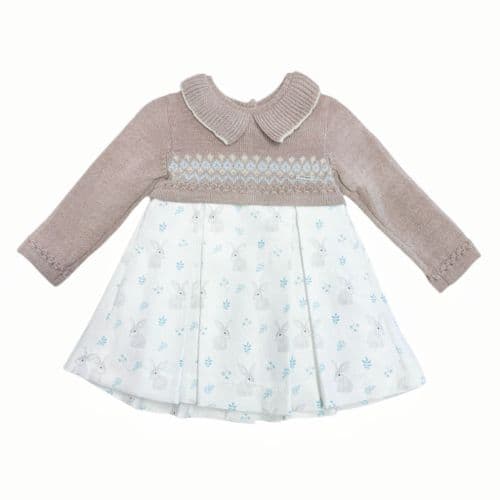 *SALE* FOQUE Baby Girl Taupe Knitted Top Dress Bunny Print "2325111"
