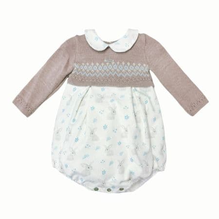 *SALE* FOQUE Baby Girl Taupe with Ivory Needlecord Romper 