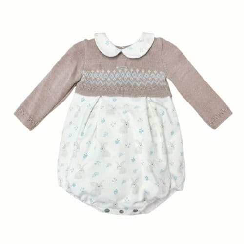 *SALE* FOQUE Baby Girl Taupe with Ivory Needlecord Romper "2325112"