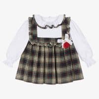 *SALE* FOQUE Baby Girls  Blue and Green Cotton Tartan Dress 