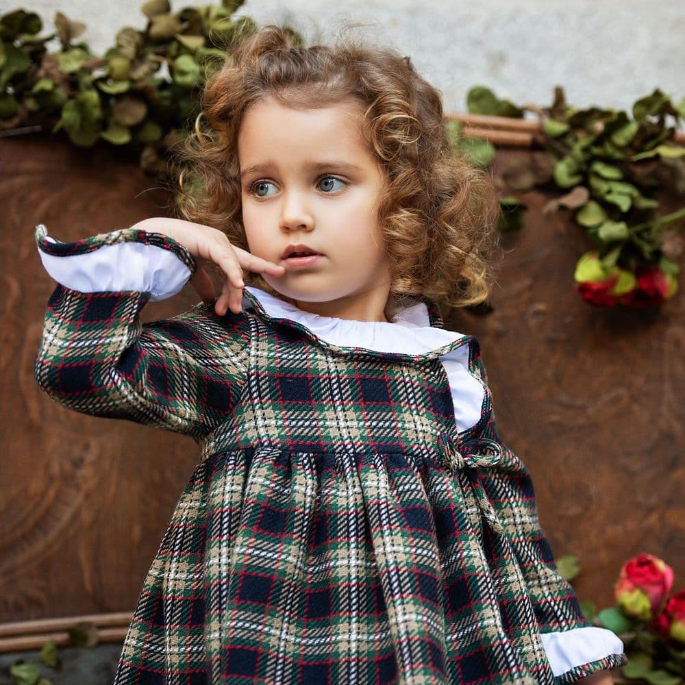 *SALE* FOQUE Baby Girls Blue and Green Cotton Tartan Dress 