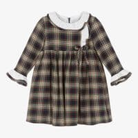 *SALE* FOQUE Baby Girls  Blue and Green Cotton Tartan Dress 