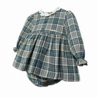 *SALE* FOQUE Baby Girls  Blue and Grey Cotton Tartan Dress 