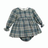 *SALE* FOQUE Baby Girls  Blue and Grey Cotton Tartan Dress 