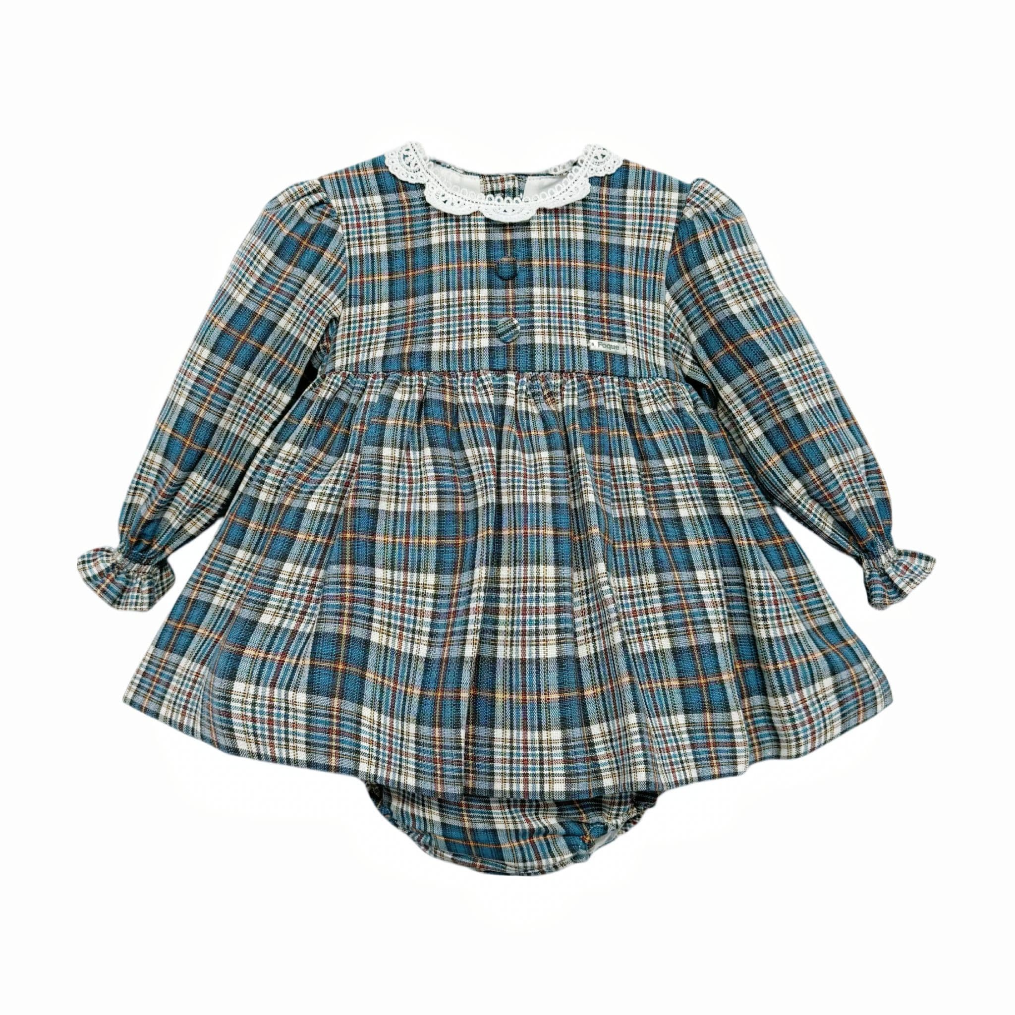 *SALE* FOQUE Baby Girls Blue and Grey Cotton Tartan Dress 