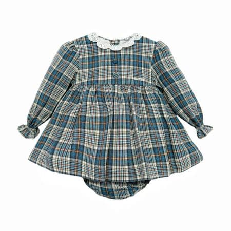 *SALE* FOQUE Baby Girls  Blue and Grey Cotton Tartan Dress 