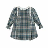 *SALE* FOQUE Baby Girls  Blue and Grey Cotton Tartan Dress 