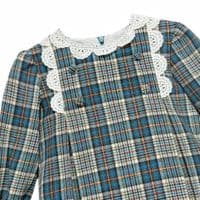 *SALE* FOQUE Baby Girls  Blue and Grey Cotton Tartan Dress 