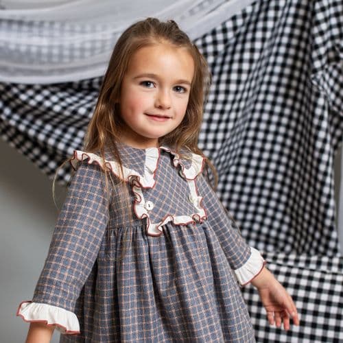 *SALE* FOQUE Baby Girls Dark Grey Checked Cotton Dress "2425222"