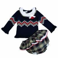 *SALE* FOQUE Baby Girls  Navy Knitted Top with Tartan Shorts 