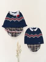 *SALE* FOQUE Baby Girls  Navy Knitted Top with Tartan Shorts 