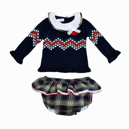 *SALE* FOQUE Baby Girls Navy Knitted Top with Tartan Shorts "2324121"