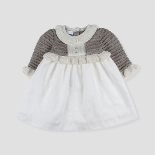 *SALE* FOQUE Baby Girls Oat & Milk Coffee Knitted Dress "2425200"
