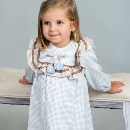 *SALE* FOQUE Baby Girls Sky Blue Checked Cotton-Viscose Dress "2425237"