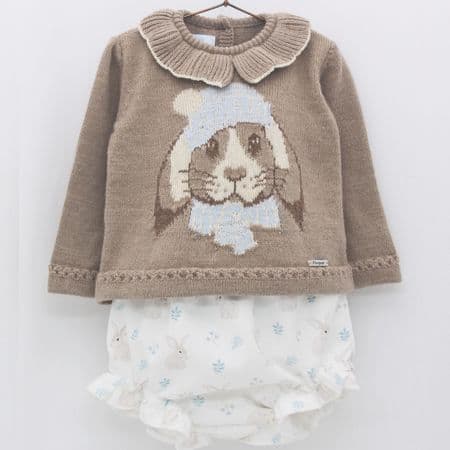 *SALE* FOQUE Baby Girls Taupe Knitted Bunny Top with Bloomers 
