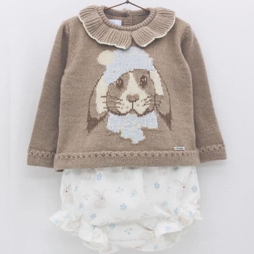 *SALE* FOQUE Baby Girls Taupe Knitted Bunny Top with Bloomers "2324107"
