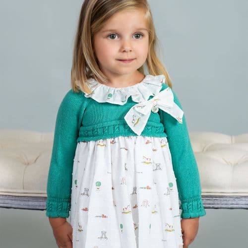 *SALE* FOQUE Baby Girls Verde Menta Knitted & Printed Cotton Dress "2425225"