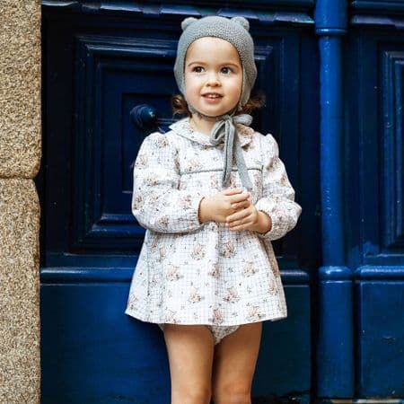 *SALE* FOQUE Baby Ivory and Grey Squirrel Print Dress with Pants 